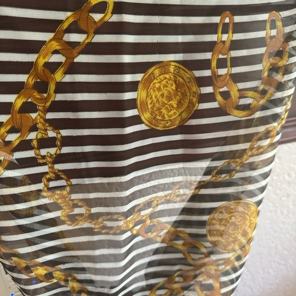 Elegant Striped Scarf with Gold Chain Design Sheer See Through Wrap Coverup - Picture 3 of 3